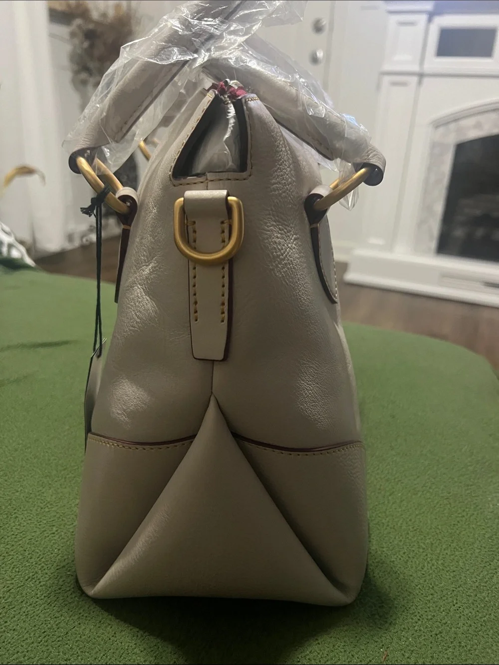 Dooney & Bourke Cream Leather Satchel with Gold Hardware